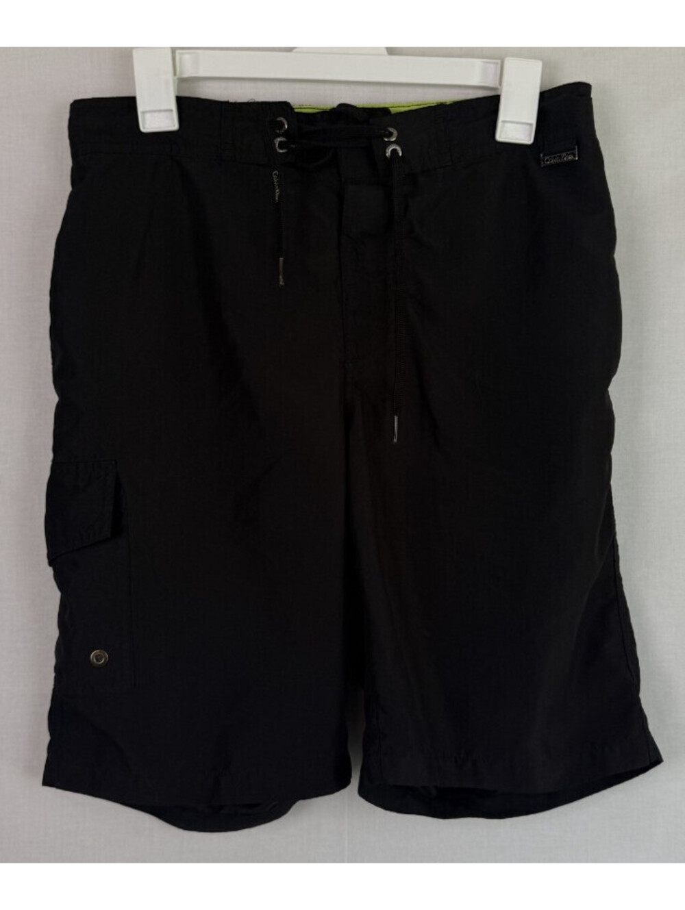 Calvin Klein Mens Shorts Size S Black Cargo Swim Trunks Board Green Mesh